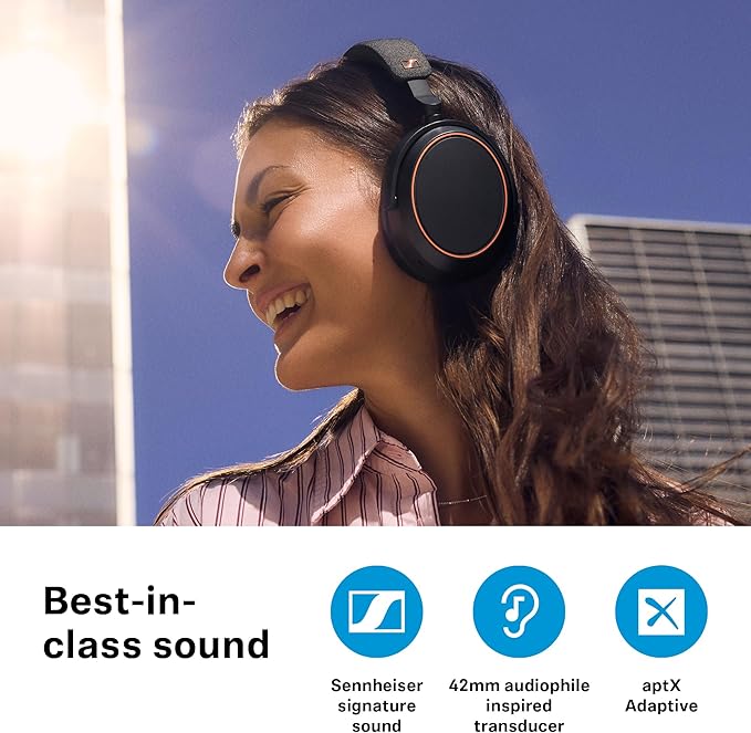 Sennheiser Consumer Audio Momentum 4 Wireless Headphones - Bluetooth Headset for Crystal-Clear Calls with Adaptive Noise Cancellation, 60h Battery Life, Lightweight Folding Design - Black/Copper
