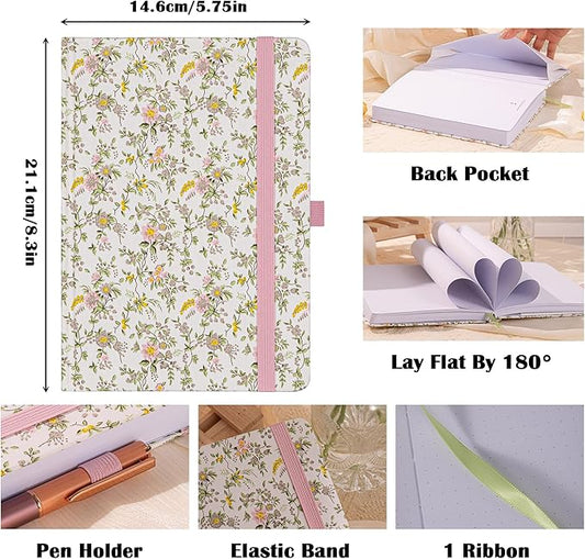 TIEFOSSI Dotted Journal Notebook for Women, A5 Dotted Grid Notebook for Writing, 190 Pages Thick Paper, Travel Daily Journal, for Work Home School, Note Taking, Business, 8.4 X 5.8 In