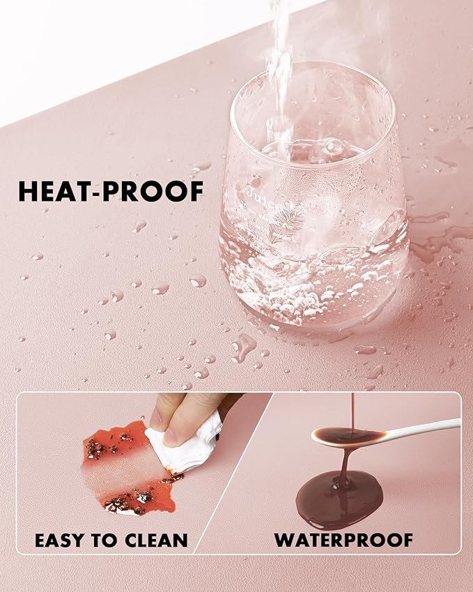 YSAGi Double-Sided Desk Pad, 31.5"x15.7"Leather Desk Mat, Eco Cork Desk Pad Protector,Large Mouse Pad,Waterproof Desk Blotter for Office/Home(Pink)