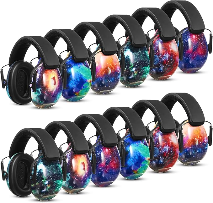 Amylove 12 Pcs Kids Ear Protection Noise Cancelling Headphones Ear Muffs Bulk 27db Adult Noise Reduction Hearing Earmuff(Universal Fit (kids & Adults),Classic Style,Starry Sky Color)