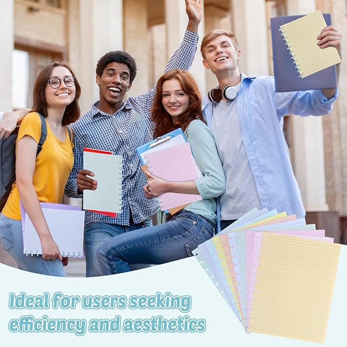 gisgfim 100 Sheets Letter Size Discbound Lined Refill Paper 8.5 x 11 Inch College Ruled Notebooks Planner Inserts 11 Disc Discbound Loose Leaf Paper Thicken for Writing School Office Supplies(Macaron)