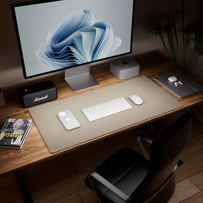 Aothia Dual-Sided Desk Pad - Leather Desk Mat, Natural Cork Desk Pad Protector, Large Mouse Pad for Desk, Waterproof Desk Blotter Pad, Desk Writing Pad for Office Work/Home, Coffee (35.4" x 15.7")