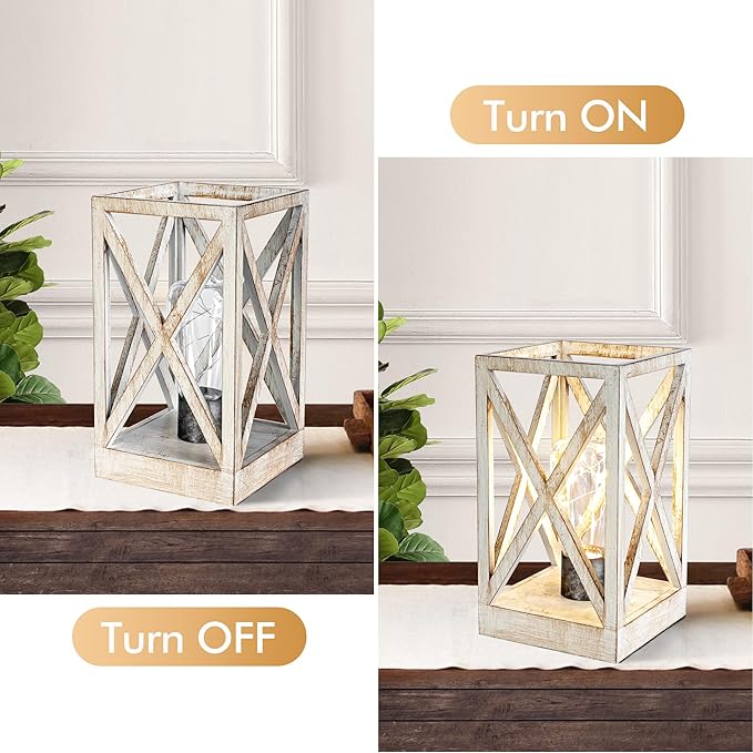 WINGBO Retro Battery Powered Table Lamps, Battery Operated Cordless Lamp, Portable Nightlight Decorative Light for Living Room Dining Room Bedroom Entryway Patio Backyard, White Finish