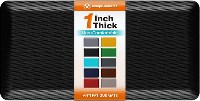 Kitchen Mats for Floor, 1 Inch Extra-Thick Kitchen Rugs, Non-Slip & Waterproof Standing Desk Mat, Comfort Anti Fatigue Mats for Kitchen Floor, Home, Sink, Office (20" X 39", Black)