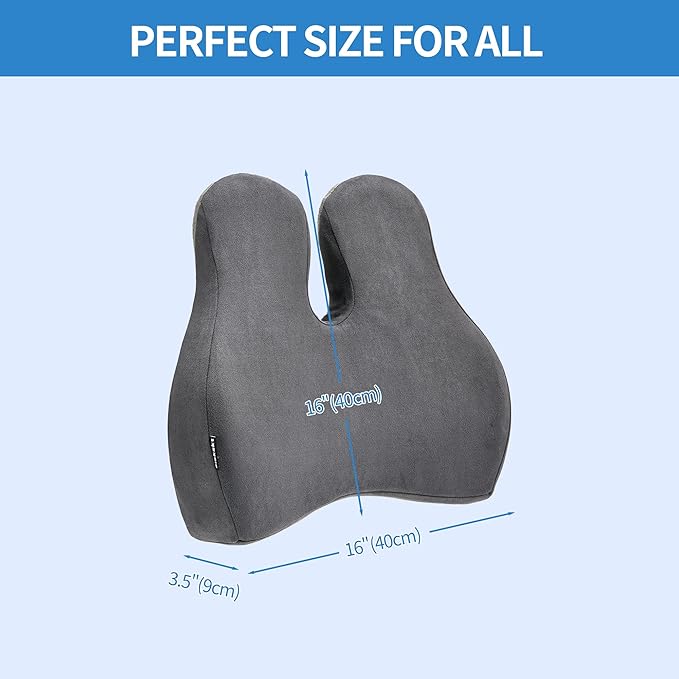Lumbar Support Pillow for Office Chair and Car Seat - Gel Memory Foam Back Cushion Improve Sitting Posture & Back Pain Relief, Lumbar Support Cushion with Adjustable Strap & Non-Slip