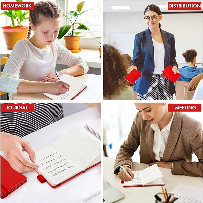 feela 3 Pack Pocket Notebook Journals with 3 Black Pens, A6 Mini Cute Small Journal Notebook Bulk Hardcover College Ruled Notepad with Pen Holder for Office School Supplies, 3.5”x 5.5”, Red