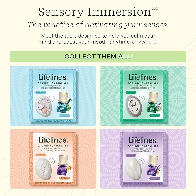 Lifelines Scent-Infused Grounding Stone & Oil Blend Gift Set - Fidgets for Tweens, Teens & Adults with Essential Oil Blend - Stocking Stuffers, White Elephant & Holiday Gifts for Christmas