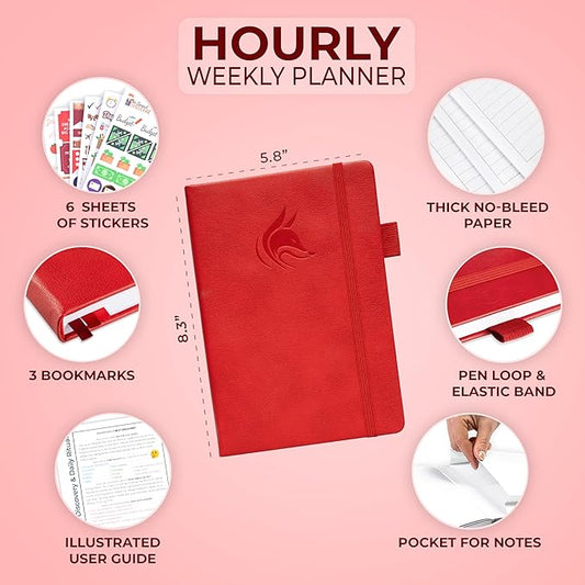 Clever Fox Planner Schedule – Undated Weekly & Monthly Life Planner with Time Slots, Appointment Book & Daily Organizer, A5 (Red)