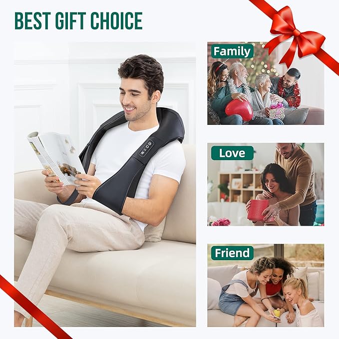 Snailax Shiatsu Neck and Back Massager with Heat, Neck and Shoulder Massager, Deep Kneading Electric Massage Pillow for Shoulder, Back, Leg Muscle for Home & Office, Gifts for Dad