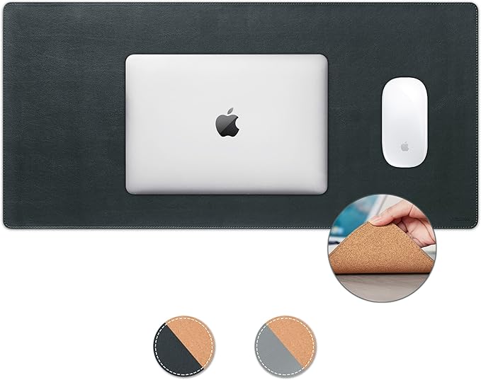 Large Leather Mouse Pad for Desk, 30.3" x 14.4" Desk Mat, Non-Slip Pu Leather Office Home Desk Mat, Waterproof Desk Pad for Keyboard and Mouse, Laptop, Writing, Desk Accessories (Dark Grey)