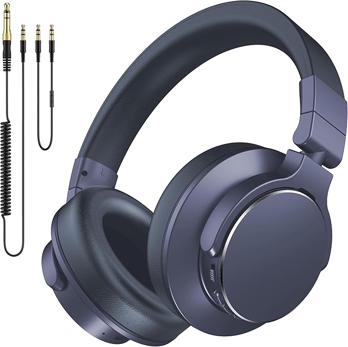 Over Ear Bluetooth Headphones, Studio Monitor & Mixing DJ Headphones Wireless with 50mm Drivers and 1/4 to 3.5mm Wired Audio Jack for Guitar AMP Recording Podcast Piano, 100H Playtime, Dark Blue