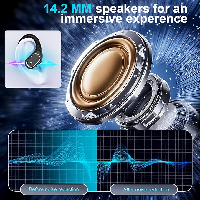 AI Translation Earbuds Real Time 164 Languages Translator Earbuds Noise Cancelling, Open Ear Wireless Earphones, Bluetooth 5.4 Headphones, Translating Device for Travel Business Study, Grey