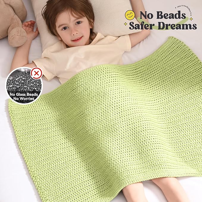 Guohaoi Knitted Weighted Lap Pad (Light Green 20"x30" 2lbs) No Beads Cooling Weighted Blanket Kids for Nap, Breathable Chunky Knit Blanket, Small Throw Blanket for Travel Indoor Outdoor