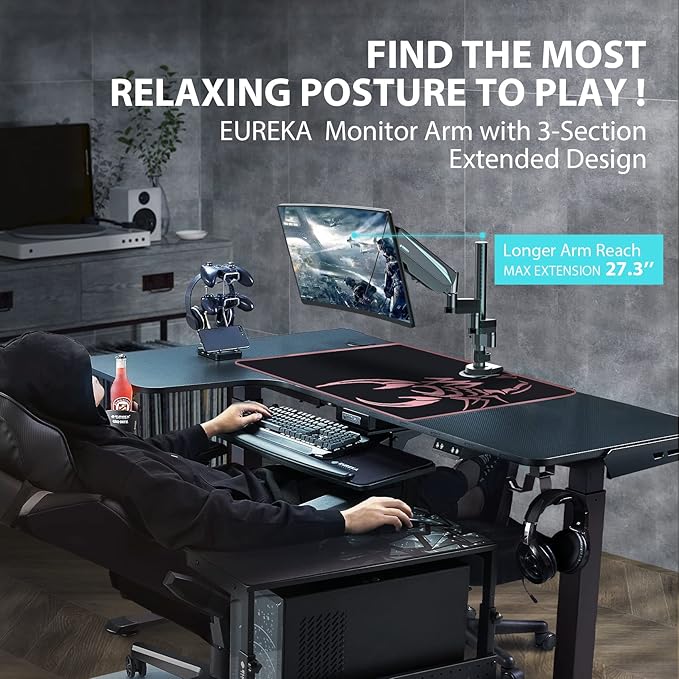 EUREKA ERGONOMIC Single Monitor Desk Mount, Adjustable Gas Spring Monitor Arm for LCD PC Screen 13-32 inch, Max 17.6 LBS, Computer Monitor Stand W C Clamp & Grommet Base, VESA 75x75mm,100x100mm, Black
