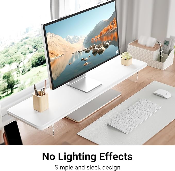 Monitor Stand Riser,31.5-Inch LED Light Wood Computer Monitor Stand with Adjustable Acrylic Legs,Desk Accessories Desktop Organizer Stand for Computer,Laptop,Printer,PC TV Screen Riser,White