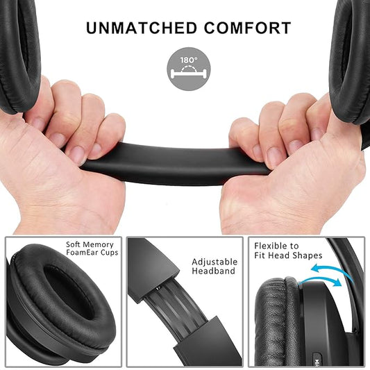 ZIHNIC Bluetooth Headphones Over-Ear, Foldable Wireless and Wired Stereo Headset Micro SD/TF, FM for Cell Phone,PC,Soft Earmuffs &Light Weight for Prolonged Wearing (Black)