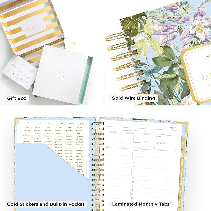 Day Designer 2025-2026 Daily Planner – Premium Planner for Stylish Organization. Combines Monthly Calendar, Hourly Schedule, To-Do List, Gratitude, Goal Setting, Inspirational Quotes, Stickers & More. Elegant laminated Cover with Gold Accents (Palmetto)