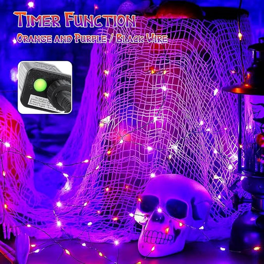 66Ft 200 LED Halloween Fairy Lights Plug in, 8 Modes String Lights with Timer for Outdoor & Indoor, Waterproof Twinkle Lights for Bedroom Garden Party Patio Halloween Decorations (Purple&Orange)