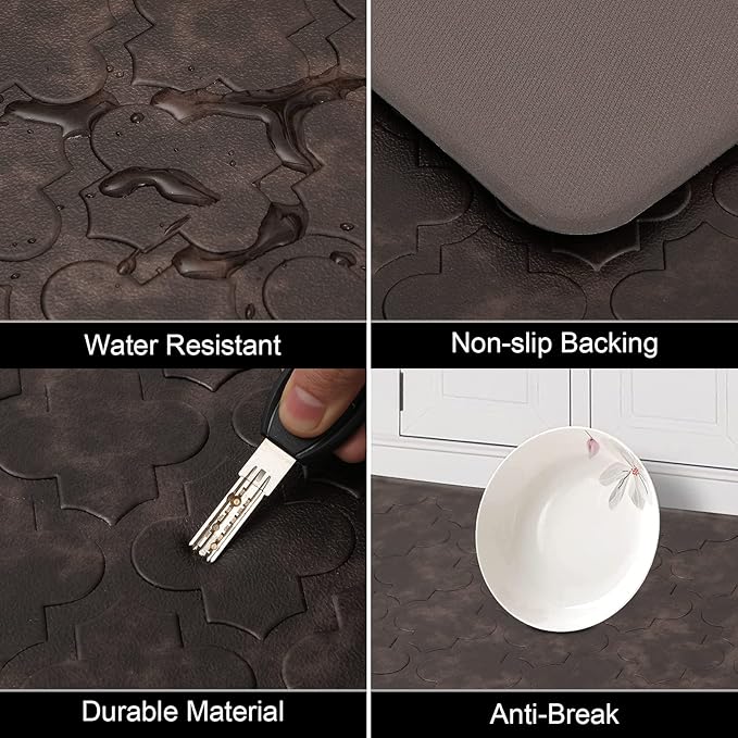 HEBE Oversized Kitchen Mat Cushioned Anti Fatigue Comfort Floor Mat 17.3"x48" Waterproof Non Slip Kitchen Rug Runner Laundry Room Rug Floor Carpet Heavy Duty Comfort Standing Mat Pads,Brown