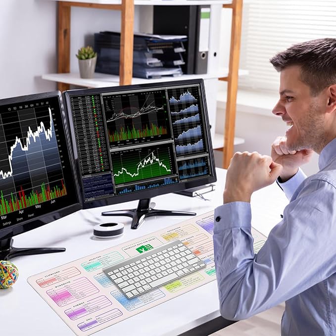 Excel Cheat Sheet Desk Pad, 31.5"x11.8", Waterproof Extra Large Excel Shortcut Mat with Stitched Edges, Anti-Slip Excel Mouse Pad for Office Desk, MS Excel/Word Shortcuts (White Shortcut Key C)