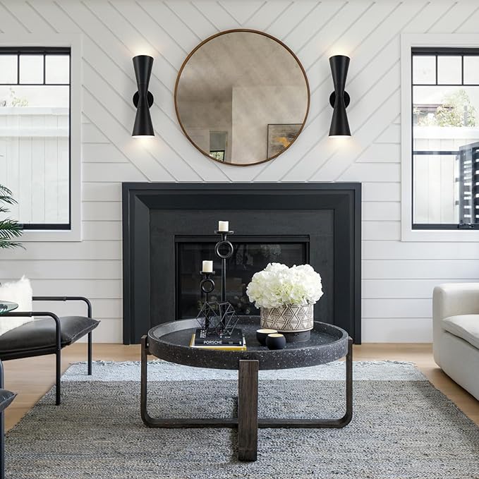 Wall Sconces Set of Two, Bathroom Sconces Wall Lighting 13 inch Black Modern Sconces Wall Decor Set of 2 Indoor Wall Light Fixtures for Living Room Hallway Staircase Bedroom Hardwired