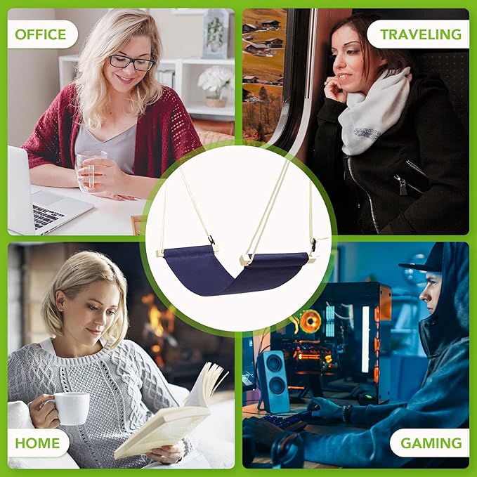 iMissiu Adjustable Office Foot Rest | Portable Under Desk Hammock with Headphones Holder (Blue)