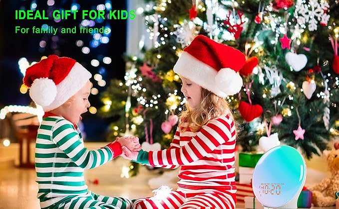 Wake Up Light Sunrise Alarm Clock for Bedroom, 17 Nightlights, Sound Machine with 5W Bluetooth Speaker, 25 Soothing Sounds, SleepTimer, Dual Alarms, FM Radio, Ideal Gift for Baby, Kids, Adults, Senior