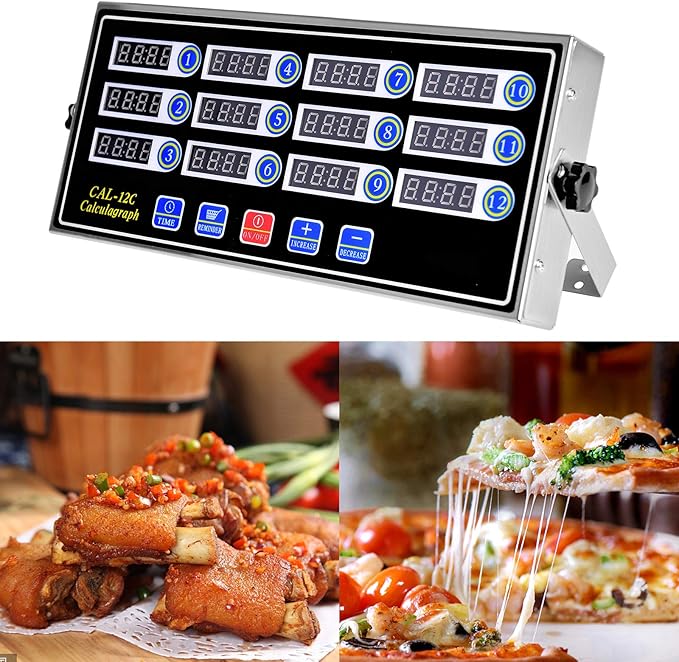 12 Channels Digital Kitchen Timers Commercial Cooking Timer,Stainless Steel Calculagraph Timer Restaurant Timer with Loud Alarm Burger Cooking Reminder