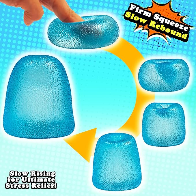 GummiFlex Mega Sensory Stress Toy – High-Density Gel-Filled, Slow-Rising, Textured Fidget Toy for Stress & Anxiety Relief, Hand Workout – ADHD, Autism, Office & Students – 3.5", 1Pc, Blue