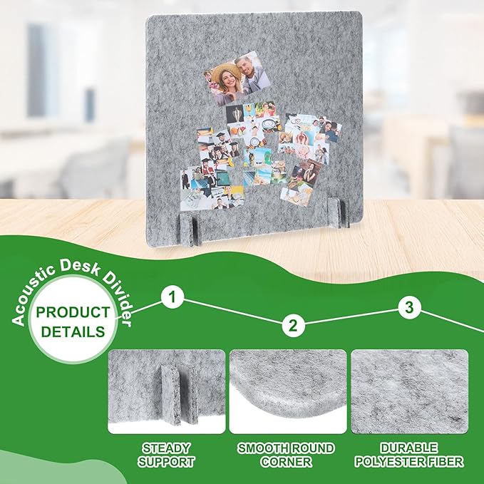 PATIKIL Desk Divider, 2 Set 24 x 24 Inch Acoustic Freestanding Desk Divider Desk Privacy Panel with 8 Pcs Support Feet for Library Office Workstation, Grey