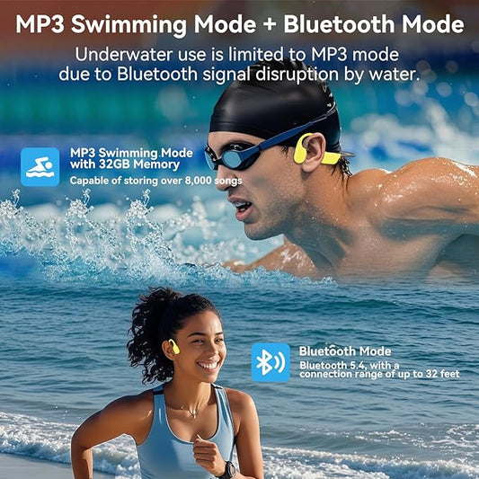 Swimming Headphones IP68 Waterproof, Open Ear Bone Conduction Headphones Bluetooth 5.4 with 32GB MP3 Player, Secure Comfort Underwater Swim Earbuds for Jogging Cycling Fitness-SurfAudio(Green)