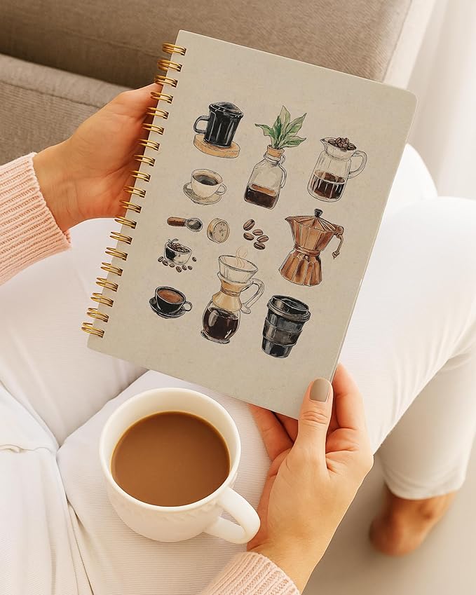 Vintage Coffee Notebook, Coffee Lover Gifts Journal, Retro Espresso and Bean Journal for Writing, Coffees Gifts for Women Men Spiral Notebook, 5.5x8.3 Inch 543
