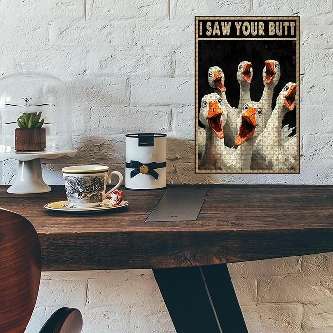 500 Piece Wooden Duck Jigsaw Puzzle I Saw Your Butt for Adults & Kids Challenging Family Activity with Stress Relief & Focus Training 20.4x15 Inch