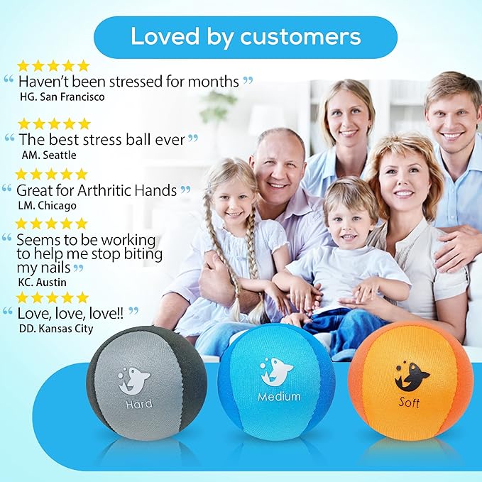 Serenilite Hand Therapy Exercise Stress Ball Bundle - Tri-Density Stress Balls for Adults & Grip Strengthening