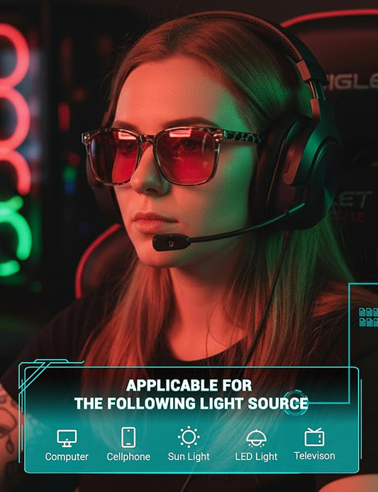 TIJN Sleep Glasses with Blue Green Light Blocking, Red Light Lens for Computer Gaming, Screen Fatigue & UV Protection