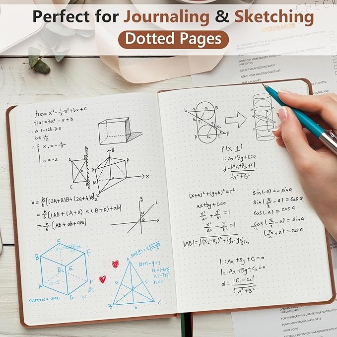 PERCUN Dotted Journal Notebook for Men & Women, 160 Pages Dot Grid notebook for Note Taking, Bullet Journaling Notebook for Work, School, Travel, Writing, A5 Hardcover 5.9" x 8.5"(Brown)
