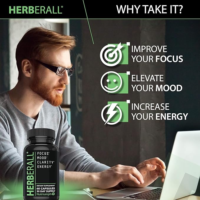 HERBERALL Best Nootropic - Brain focus vitamins – Memory & Concentration Supplements - Focus Vitamins to Improve Memory, Brain Boost, Mental Focus, Brain Fog and Clarity – Brain Vitamins