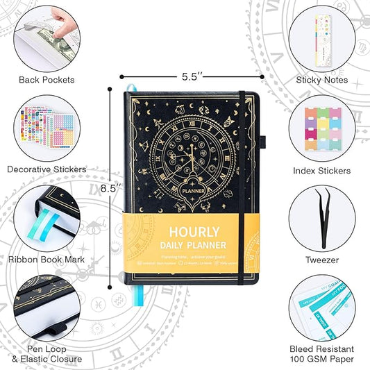 2025-2026 Undated 12 Month Planner Hardcover (5.5x8.5") - Weekly & Monthly Academic Life Organizer, Productivity Journal, Thick Paper, Sticker, Bookmark, Pen Loop(BLack)