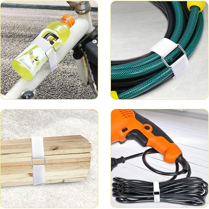 1"x32ft Hook and Loop Straps with 50 Metal Buckles, Adjustable Fastening Cable Straps, Cut-to-Length Cinch Strap, Reusable Nylon Securing Cord Ties for Organizer or Storage, 1 inch Wide, White