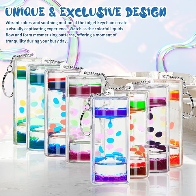 8pcs Liquid Timers Keychain Set for Stress Relief and Sensory Play, Durable and Colorful Fidget Keychain, Perfect for Boys’ Backpacks, Fun Science Gift for Teens, Portable and Convenient