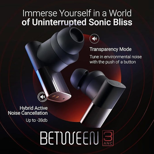 Status Between 3ANC Onyx True Active Noise Cancelling Wireless Earbuds - Black iPhone & Android ANC in Ear Buds, Charging Case, Built-in 6 Microphones, 8H Playtime, Bluetooth 5.2, IPX5 Waterproof