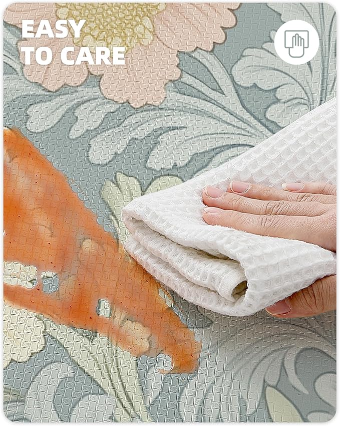 Color&Geometry Floral Kitchen Mat 24"x59", Anti Fatigue Mats for Kitchen Floor, Kitchen Rugs Non Slip, Waterproof & Oil Proof Kitchen Runner for Standing Desk Office, Sink - Dusty Blue