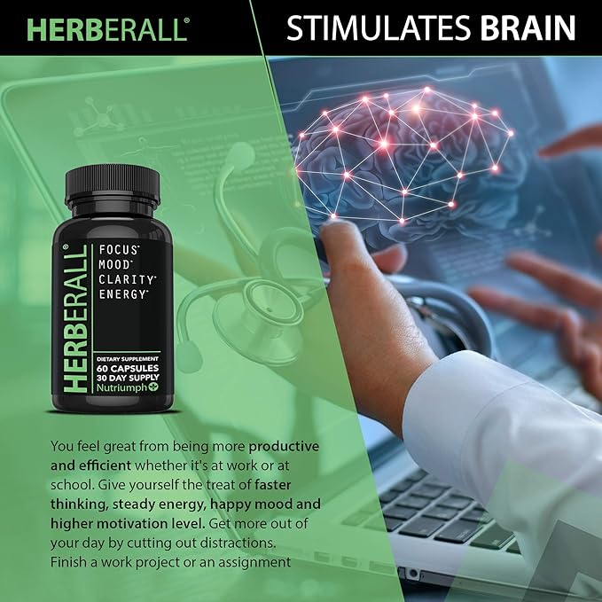 HERBERALL Best Nootropic - Brain focus vitamins – Memory & Concentration Supplements - Focus Vitamins to Improve Memory, Brain Boost, Mental Focus, Brain Fog and Clarity – Brain Vitamins