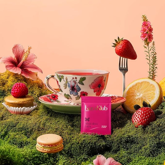 Kura Klub Green Tea Metabolism Blend — Herbal Detox & Beauty Support with Hibiscus| Clean Energy, Digestion & Bloat Relief | Strawberry Lemon Flavor | 14 Plant-Based Pyramid Tea Bags | No Microplastics