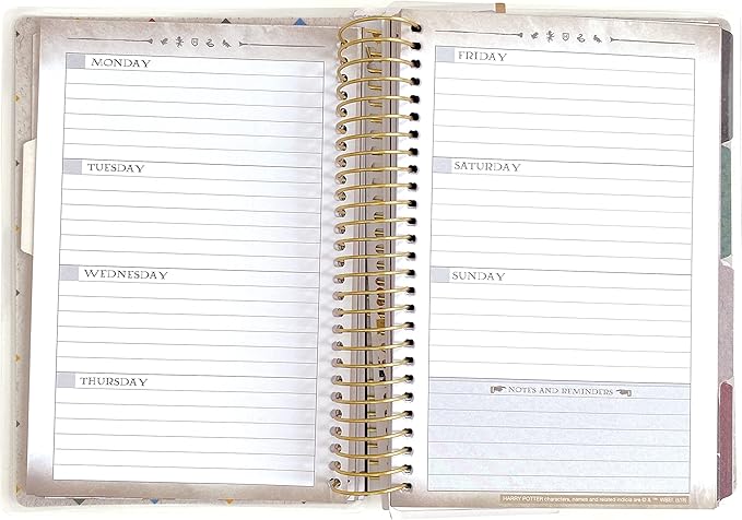 Paper House Productions Harry Potter 12 Month Undated 7.5" Planner with Month and Event Flag Stickers - Hogwarts Founders Crest