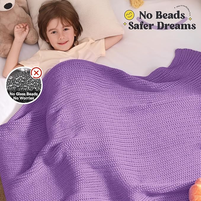 Guohaoi Knitted Weighted Blanket Kids (Purple 36"x48" 3lbs) No Beads Cooling Heavy Blanket, Home Decor Breathable Chunky Knit Throw Blanket for All-Season Use