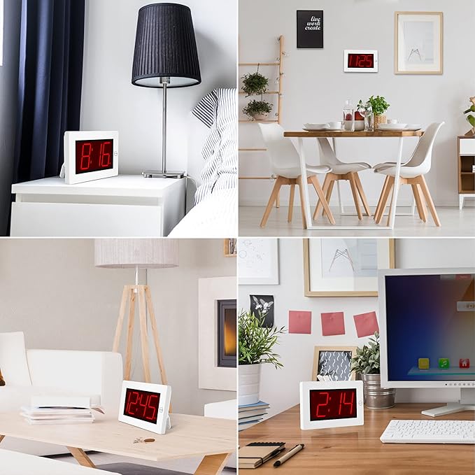 KWANWA Small Wall Clock, Digital Alarm Clock, 8" Extra Large Display, 3" LED Digit Contantly Light Up, Battery Operated, Adjustable Brightness, Clock for Bedroom, Wall-Mounted/Table-top