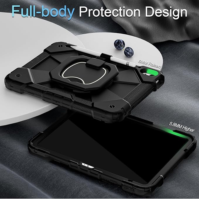 Case for iPad (A16) 11th/10th Generation 2025/2022,360° Rotating Stand iPad Case 10th Generation with Screen Protector Pencil Holder,Heavy Duty Shockproof i Pad 11.0/10.9 Inch Cover,Black