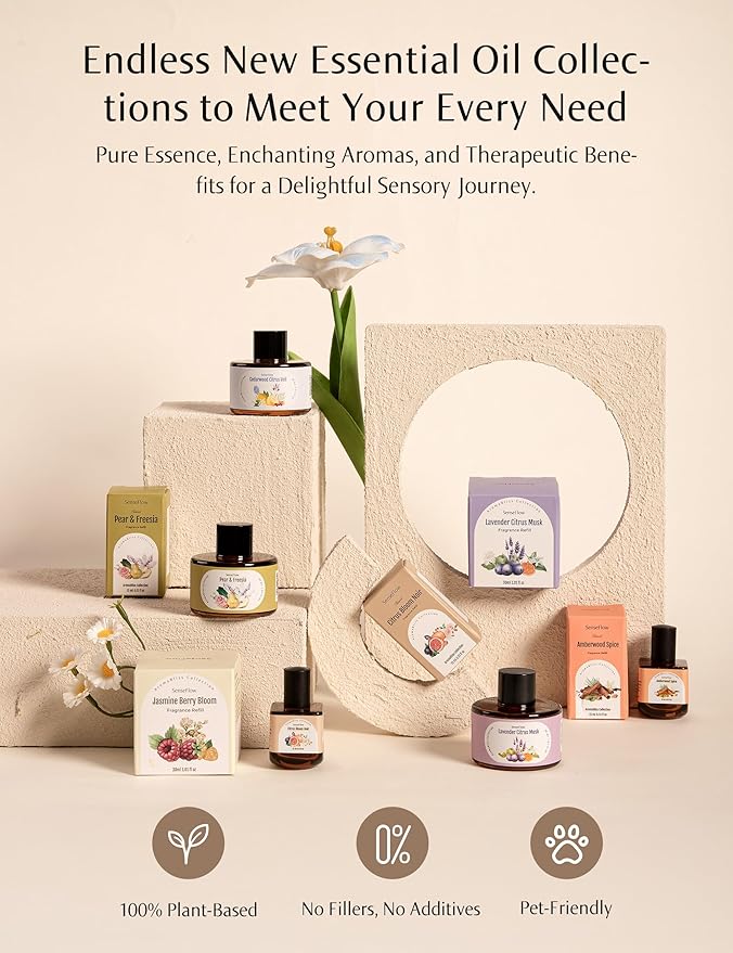 SF101 Waterless Ultrasonic Essential Oil Diffuser–100% Plant-Based,120-Day Natural Air Freshener & Aromatherapy Diffuser for Home,Hotel,Studio–Covers up to 100㎡-Golden Warmth