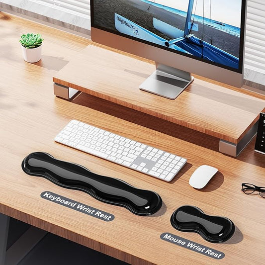 Gel Keyboard and Mouse Wrist Rest Set, Comfort Ergonomic Wrist Support, for Wrist Pain Relief, Computer Keyboard Wrist Rest (Black)